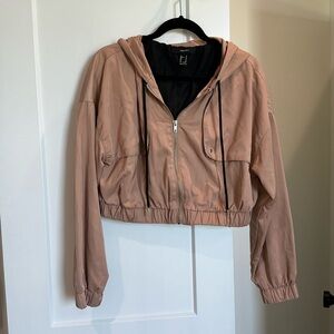 Hooded forever 21 crop jacket beige